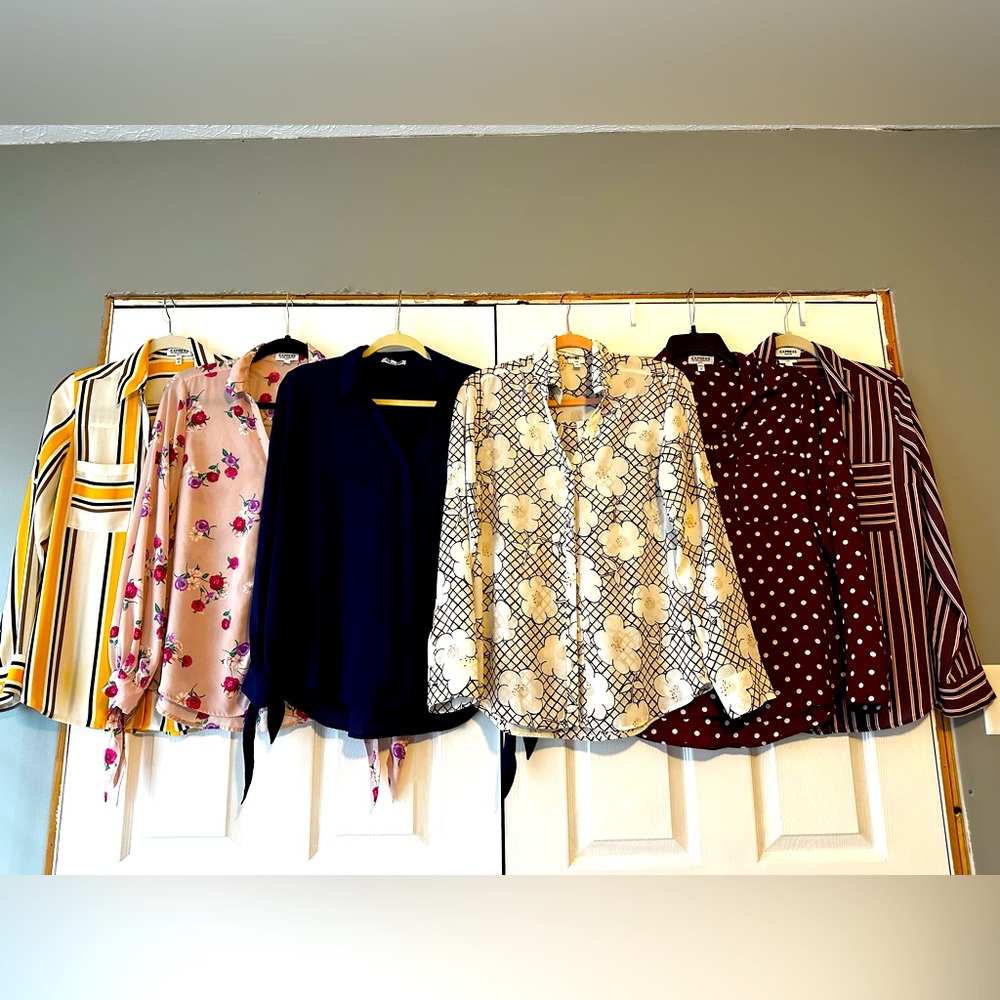 Six (6) Express Portofino slim fit blouses size Medium